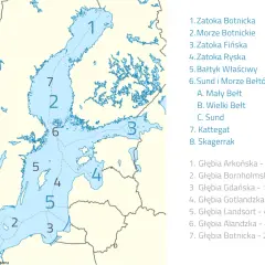 Mapa Bałtyku z zaznaczonymi głębiami. Najgłębsze miejsce to 459 m, ale ile metrów ma Morze Bałtyckie w różnych miejscach, pokazuje ta mapa.