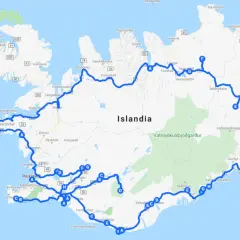 Mapa Islandii z zaznaczoną trasą podróży, idealna na wakacje z dzieckiem.