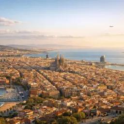 Widok na Barcelonę z Sagradą Familią i portem. Idealne miejsce na nocleg w Barcelonie, gdzie najlepiej podziwiać zachód słońca.