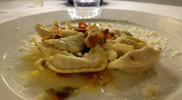 Pyszne pierożki z ricottą i szpinakiem, posypane parmezanem. Idealne pytanie: co zjeść w Bergamo?