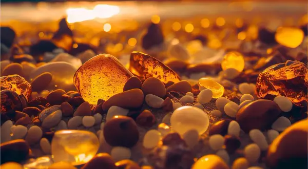 Bursztyny lśnią na plaży, zachęcając do poszukiwań. Gdzie szukać bursztynu w Polsce? Na wybrzeżu Bałtyku!