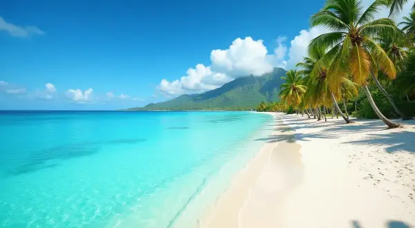 Rajska plaża z palmami i turkusową wodą, idealne miejsce, kiedy na Mauritius.